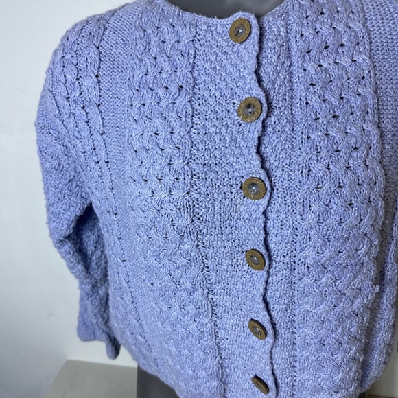 Vintage Carrargdonn Cableknit Coastal Blue Cotton/Linen Cottagecore Cardigan S - Picture 6 of 9